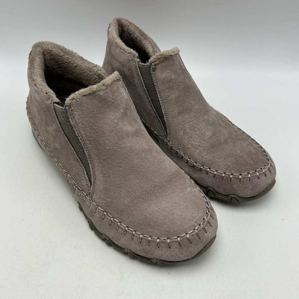 Skechers Ankle Boots Women 7 Beige Leather Suede Relaxed Fit Bikers 49403 Casual